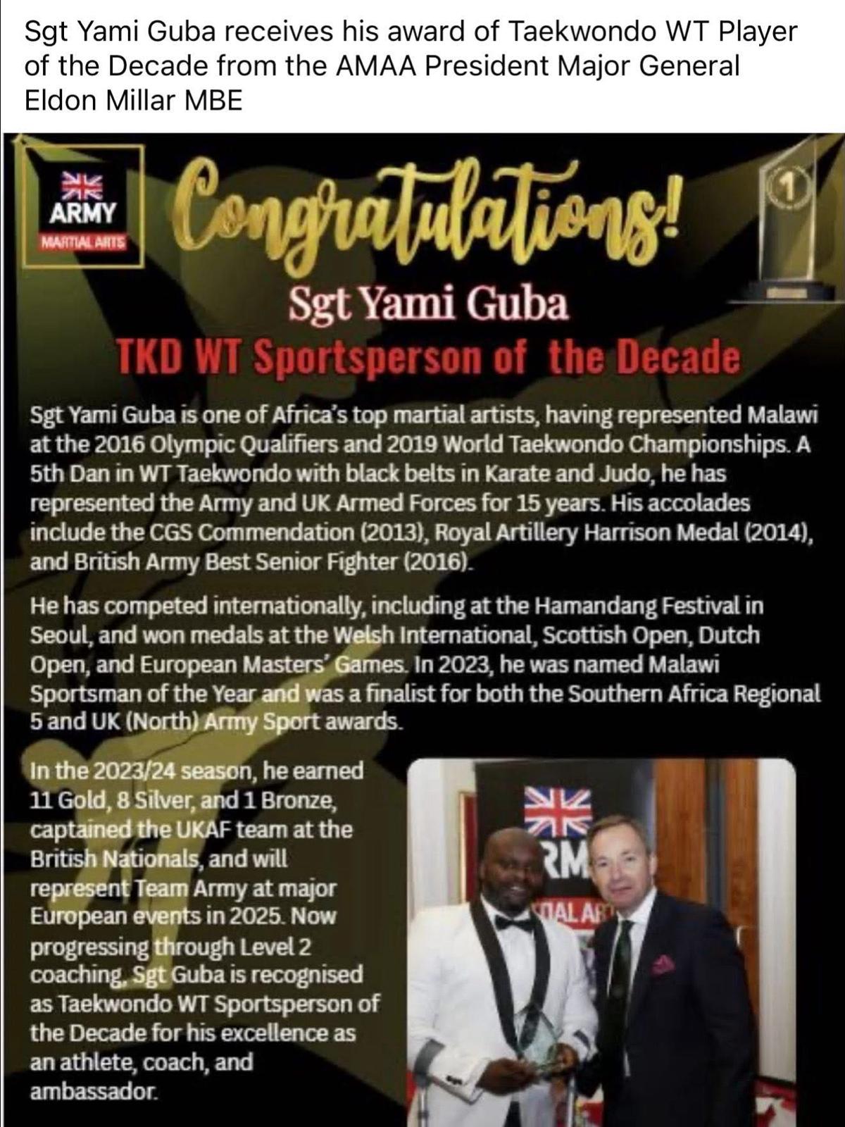 Army Martial Arts profile for Sgt Yami Guba