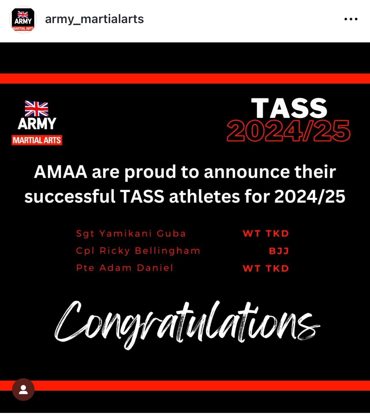 TASS 2024/25 Army Martial Arts athlete announcement